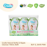 Cradle Natural Bottle Wash & Nipple Cleanser 700ml refill 3x, Save P180
