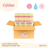 Cycles Mild Laundry Baby Powder Detergent 1kg Set of 6