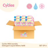 Cycles Mild Laundry Liquid Baby Detergent 800ml Set of 6