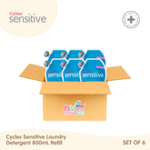 Cycles Sensitive Fragrance-Free Laundry Detergent 800ml Refill Set of 6