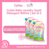 Cycles Mild Laundry Liquid Detergent 800ml Refill Set of 3