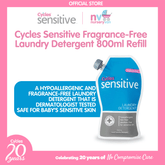 Cycles Sensitive Fragrance-Free Laundry Detergent 800ml Refill