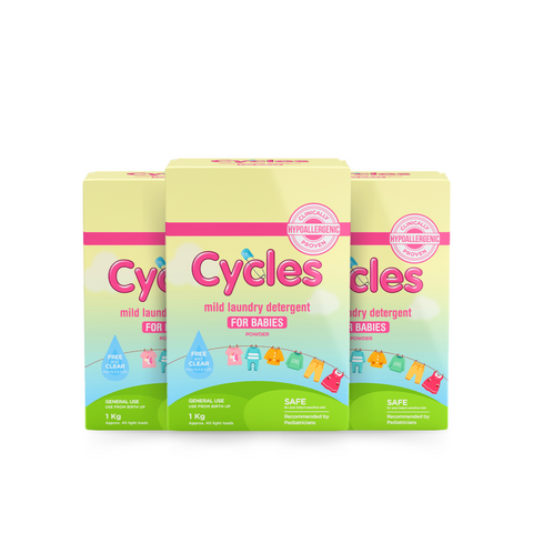 Cycles Mild Laundry Baby Powder Detergent 1kg Set of 3 – NurseryVan.com