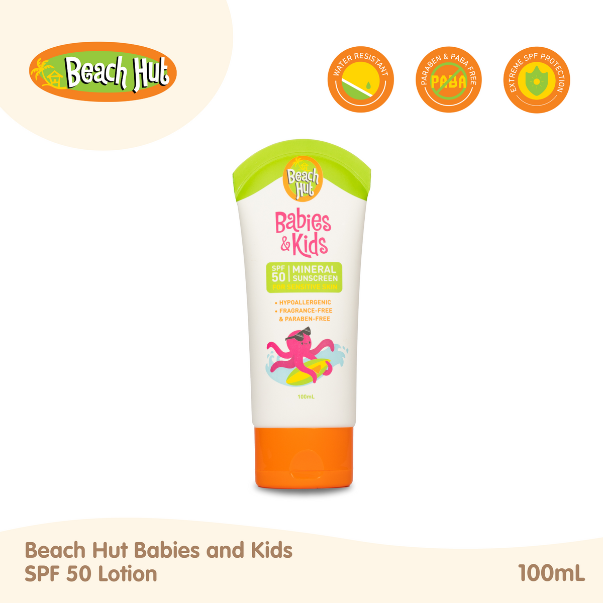 Beach Hut Sunblock Babies & Kids SPF50 Mineral Sunscreen Body Lotion 100mL