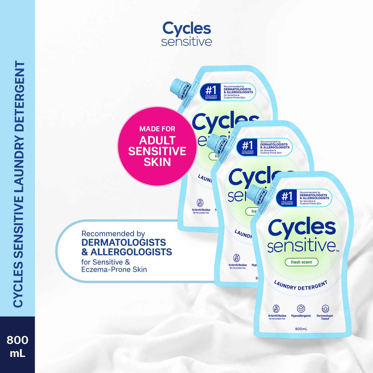 Cycles Sensitive Laundry Detergent for Adults 800mL Set of 3