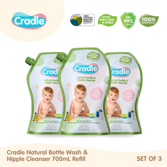 Cradle Natural Bottle Wash & Nipple Cleanser 700ml (500mL + FREE 200mL) Set of 3