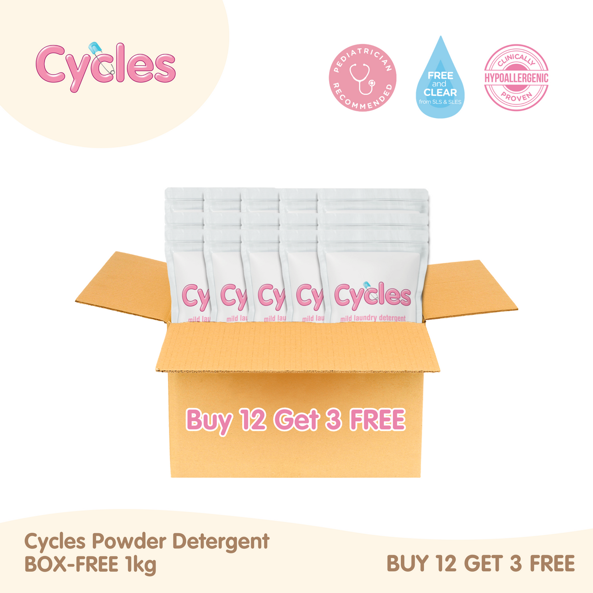 Cycles Powder Detergent 1kg Box free Buy 12 Get 3 FREE