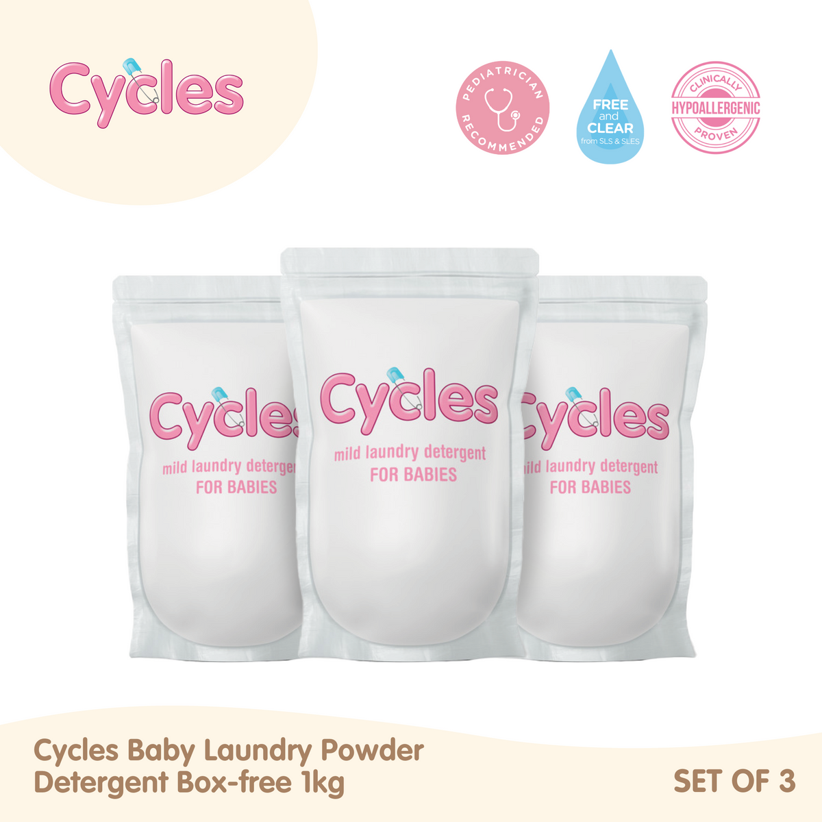 Cycles Earth Friendly Mild Laundry Powder Detergent 1kg Set of 3 (Box-free)