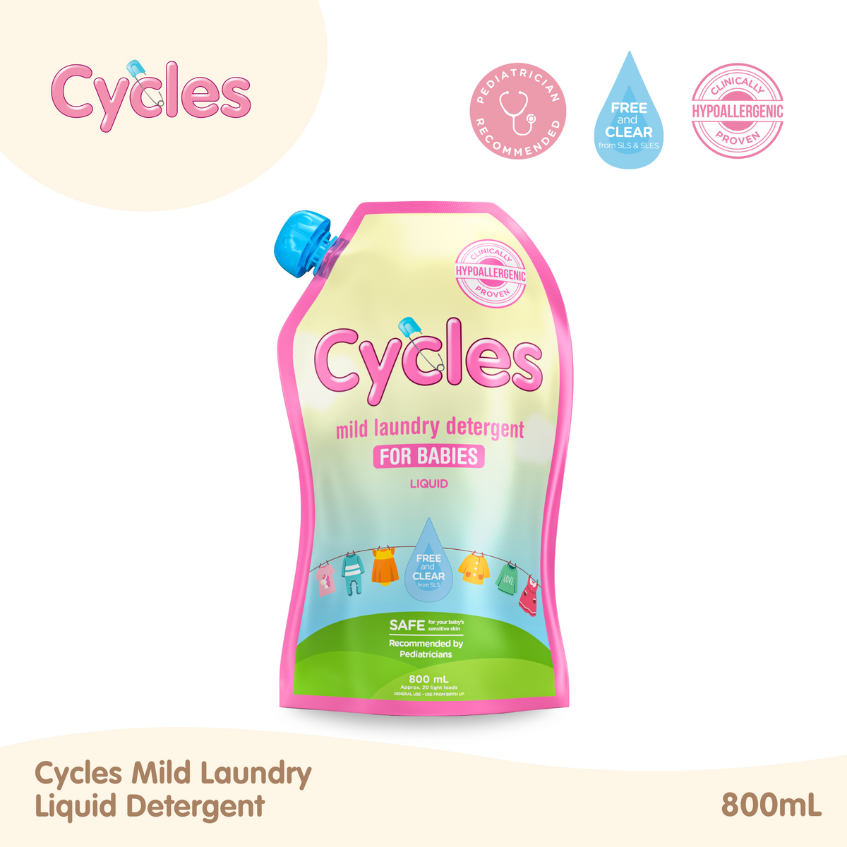 Cycles Baby Mild Laundry Liquid Detergent 800ml