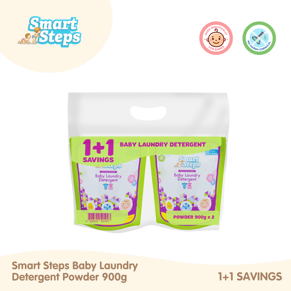 Smart Steps Powder Detergent 900 G 1+1 SAVINGS