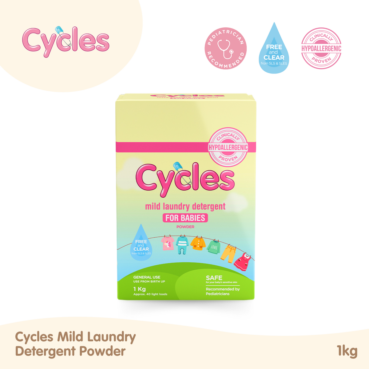 Cycles Mild Laundry Baby Powder Detergent 1kg