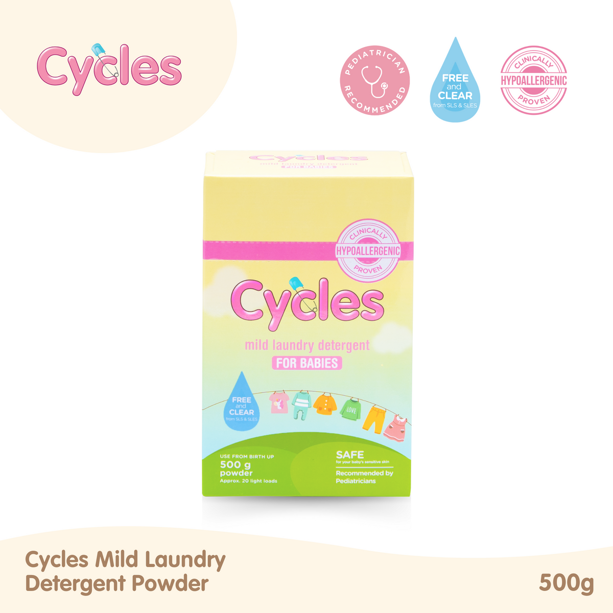 Cycles Mild Laundry Powder Baby Detergent 500g