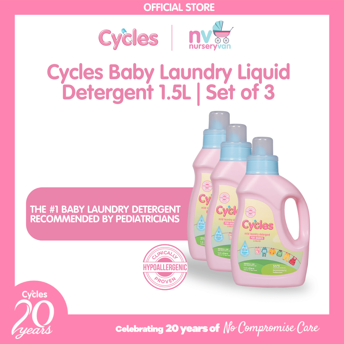 Cycles Mild Laundry Baby Detergent 1.5L (Set of 3)