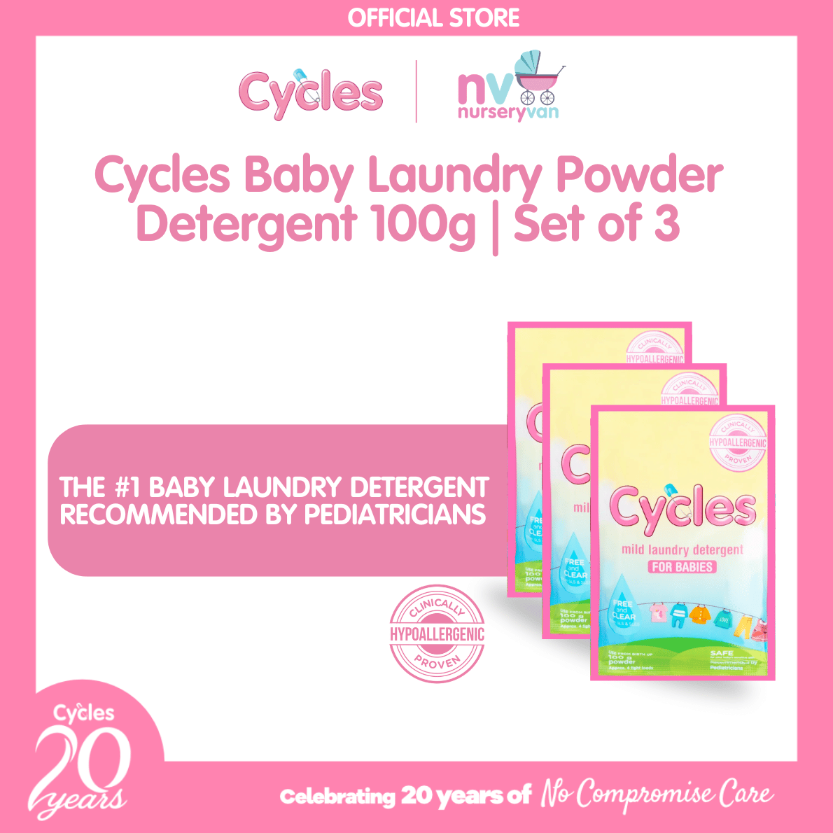 Cycles Mild Laundry Detergent Powder 100Gx3s