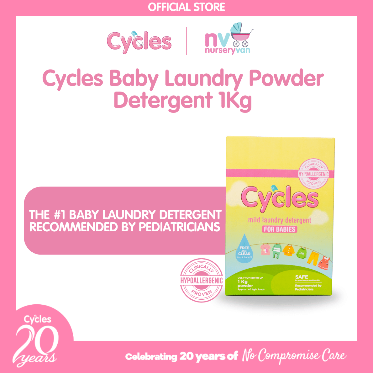 Cycles Mild Laundry Baby Powder Detergent 1kg