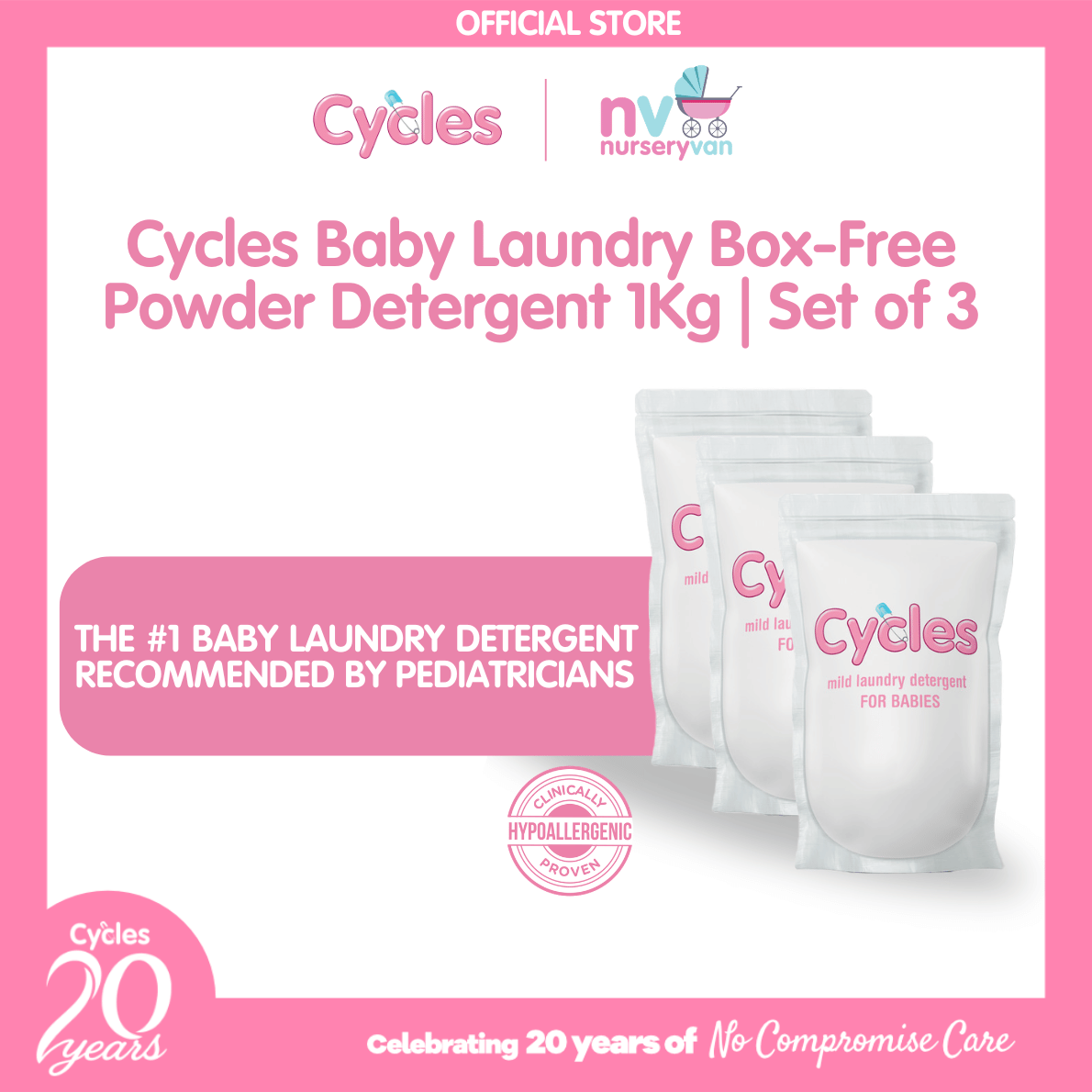 Cycles Earth Friendly Mild Laundry Powder Detergent 1kg Set of 3 (Box-free)