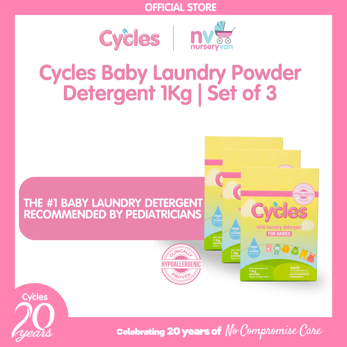 Cycles Mild Laundry Baby Powder Detergent 1kg Set of 3
