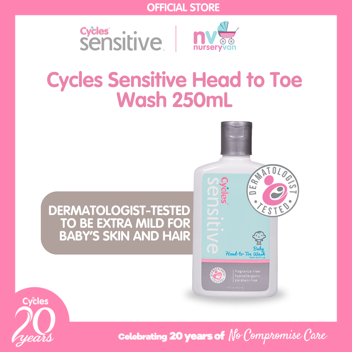Cycles Sensitive Head to Toe Wash 250ml