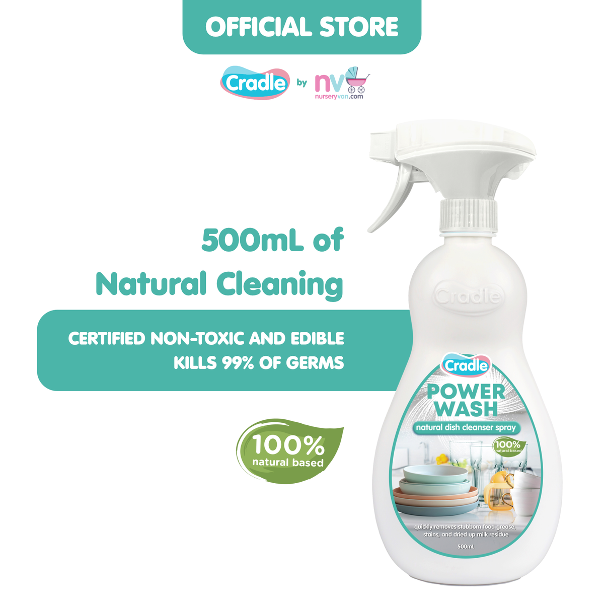 Cradle Power Wash Natural Dish Cleanser Spray 500ml