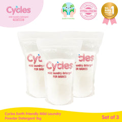 Cycles Earth Friendly Mild Laundry Powder Detergent 1kg Set of 3 (Box-free)